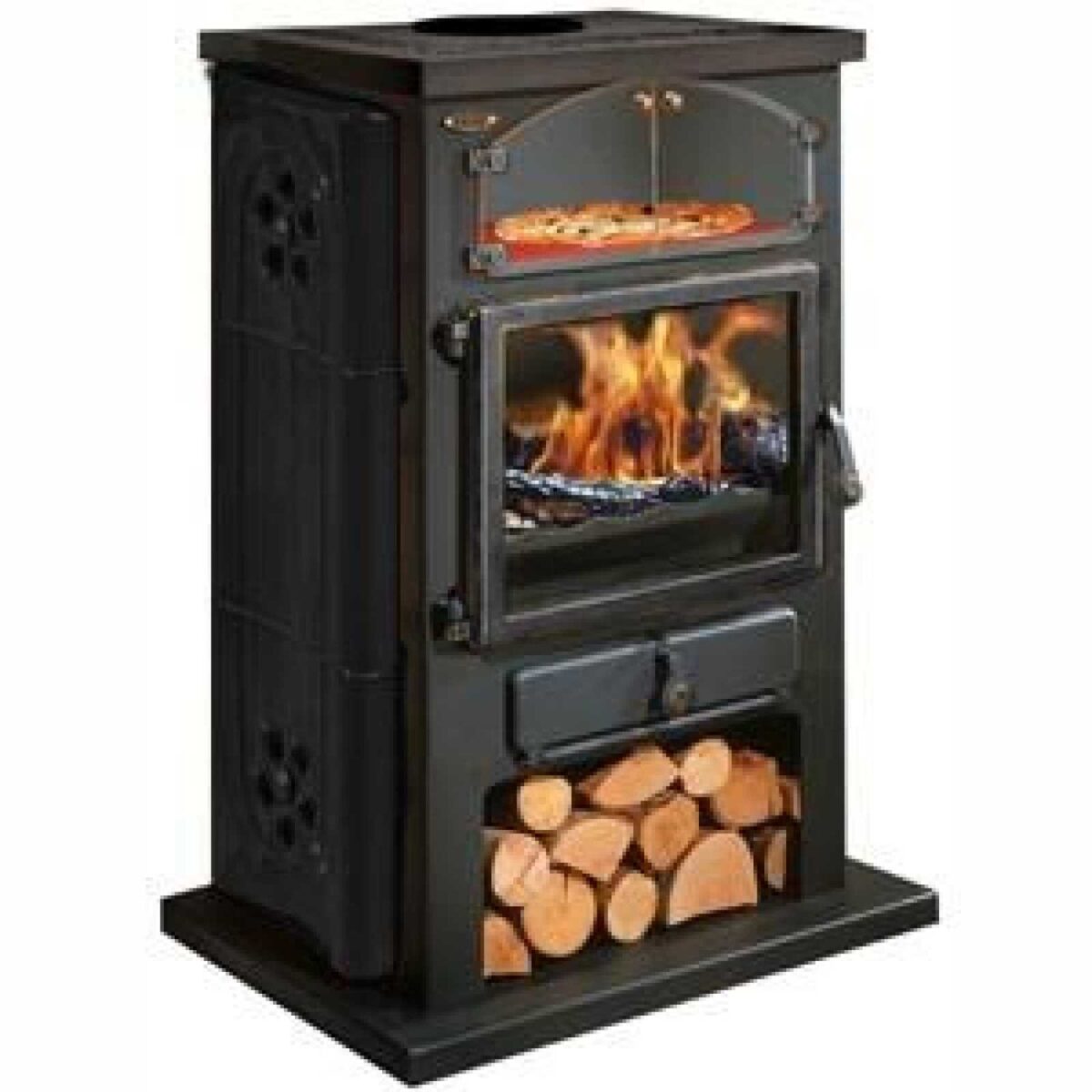 POÊLE À BOIS CHAMONIX XXL DÉCOR CÉRAMIQUE PORTE LAITONNÉE 12KW – Image 1
